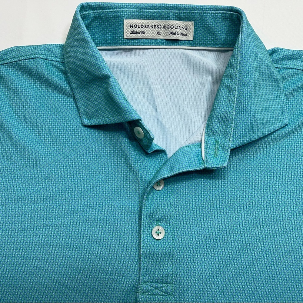Holderness & Bourne The Porter Polo Shirt Mens Size XL in Laguna & White Golf